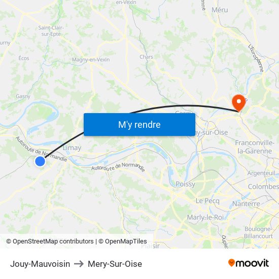 Jouy-Mauvoisin to Mery-Sur-Oise map