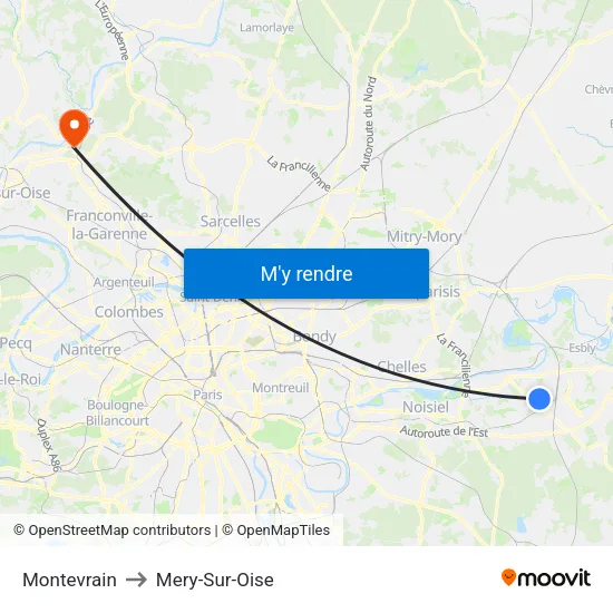 Montevrain to Mery-Sur-Oise map