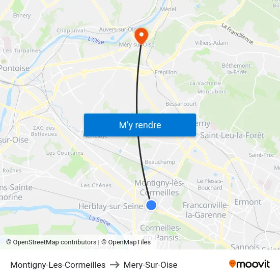 Montigny-Les-Cormeilles to Mery-Sur-Oise map