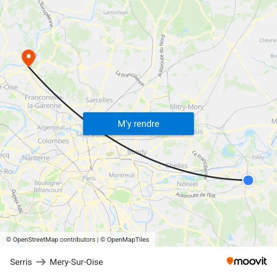 Serris to Mery-Sur-Oise map
