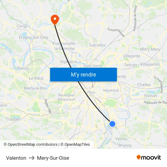 Valenton to Mery-Sur-Oise map
