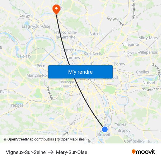 Vigneux-Sur-Seine to Mery-Sur-Oise map