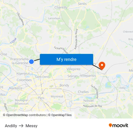 Andilly to Messy map