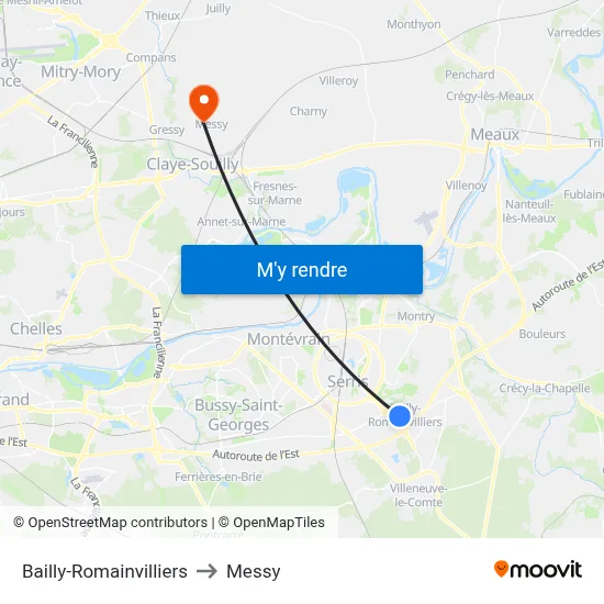 Bailly-Romainvilliers to Messy map