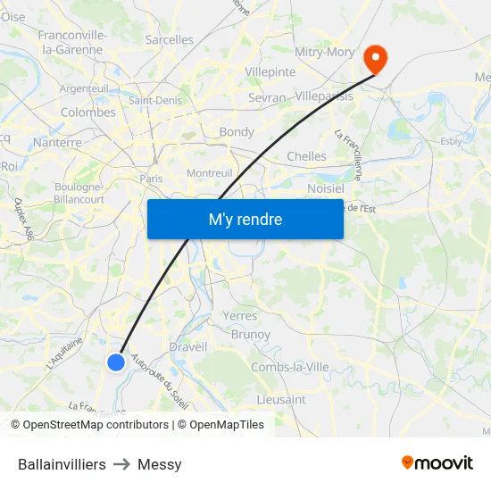 Ballainvilliers to Messy map