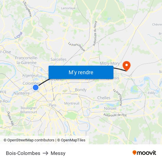 Bois-Colombes to Messy map
