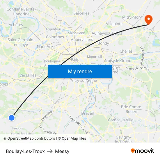 Boullay-Les-Troux to Messy map