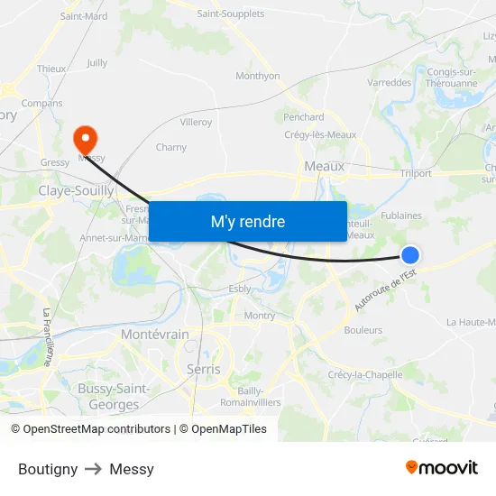 Boutigny to Messy map