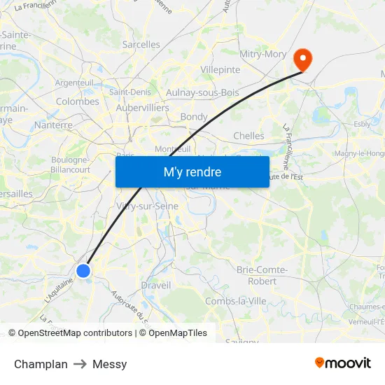 Champlan to Messy map