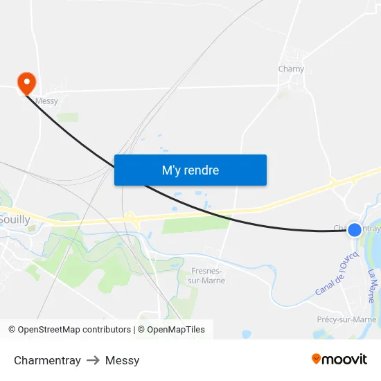 Charmentray to Messy map