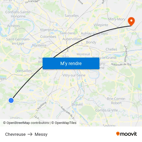 Chevreuse to Messy map