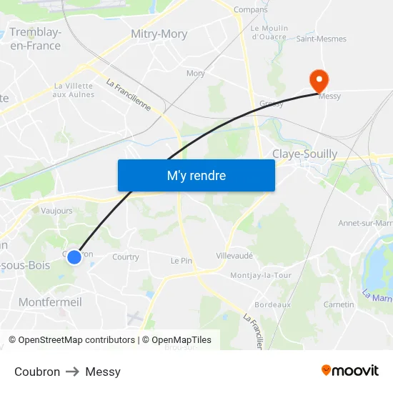 Coubron to Messy map