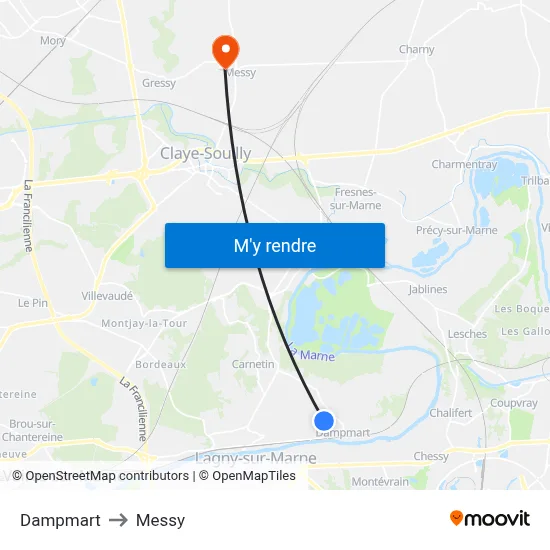 Dampmart to Messy map