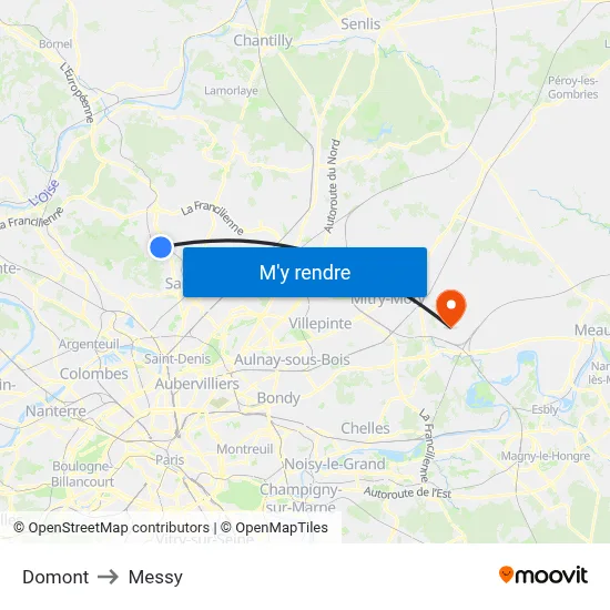 Domont to Messy map