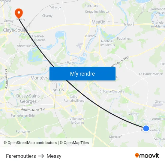Faremoutiers to Messy map