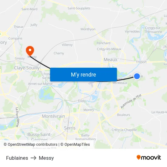 Fublaines to Messy map