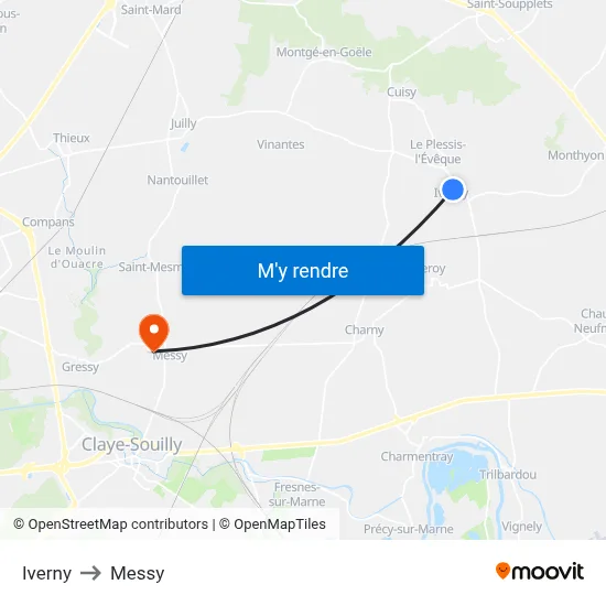 Iverny to Messy map