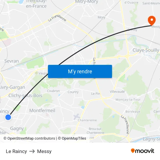 Le Raincy to Messy map