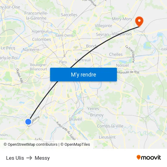 Les Ulis to Messy map