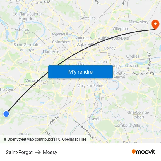 Saint-Forget to Messy map
