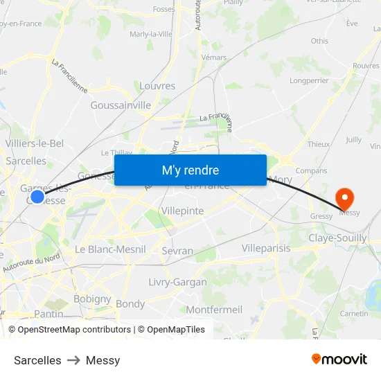 Sarcelles to Messy map