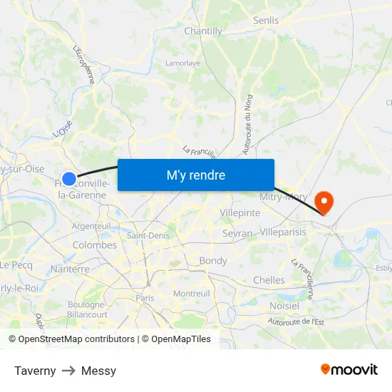 Taverny to Messy map
