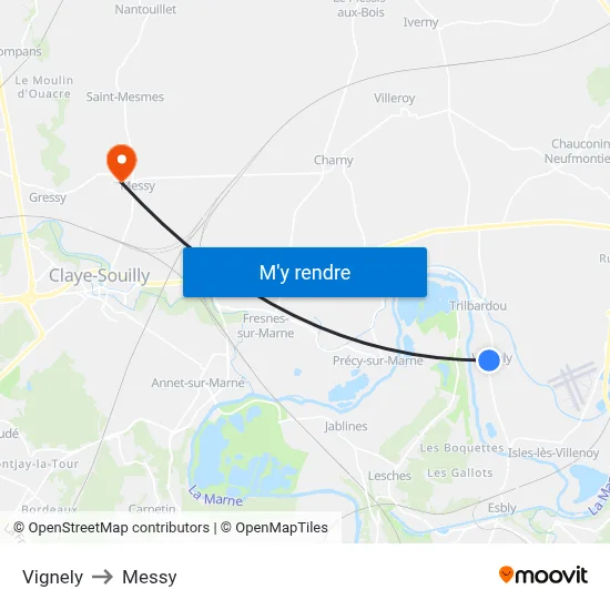 Vignely to Messy map