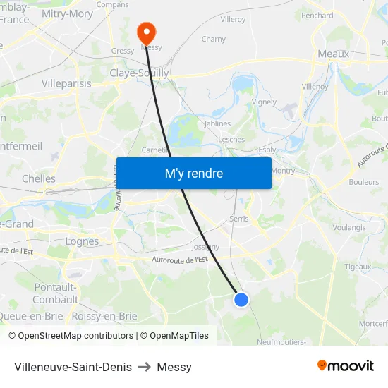 Villeneuve-Saint-Denis to Messy map