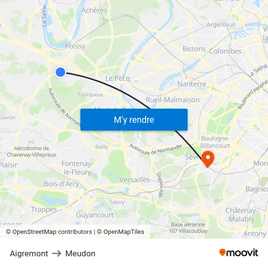 Aigremont to Meudon map