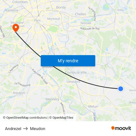 Andrezel to Meudon map