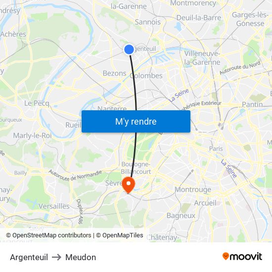 Argenteuil to Meudon map