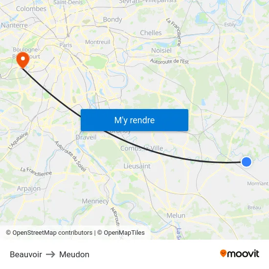 Beauvoir to Meudon map