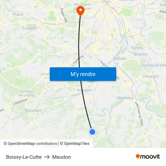 Boissy-Le-Cutte to Meudon map
