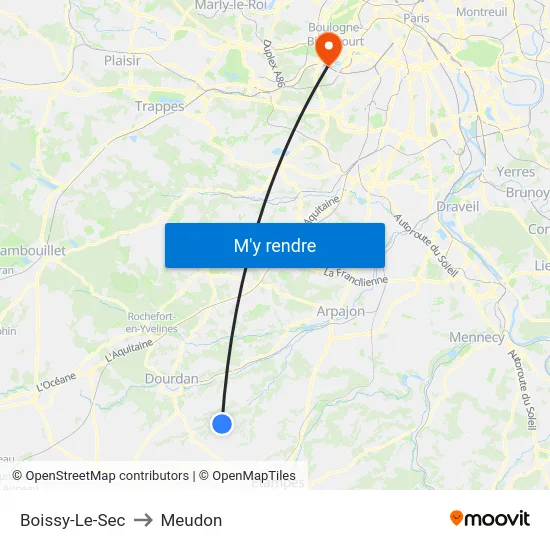 Boissy-Le-Sec to Meudon map