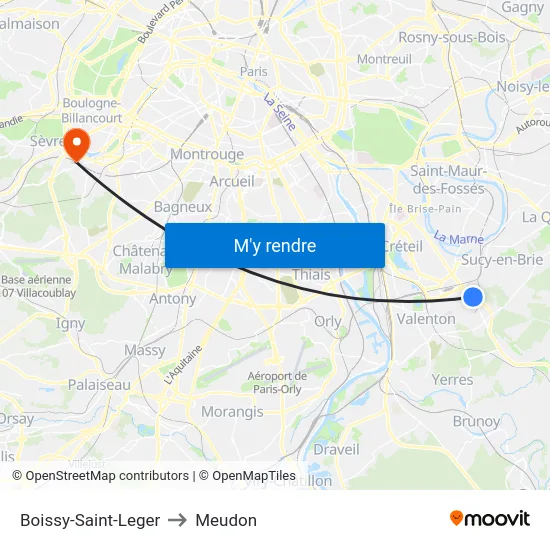 Boissy-Saint-Leger to Meudon map