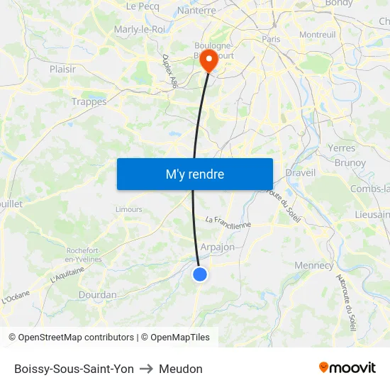 Boissy-Sous-Saint-Yon to Meudon map