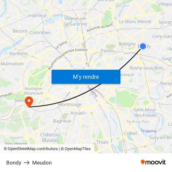 Bondy to Meudon map