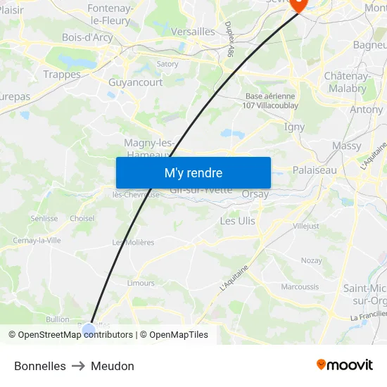 Bonnelles to Meudon map