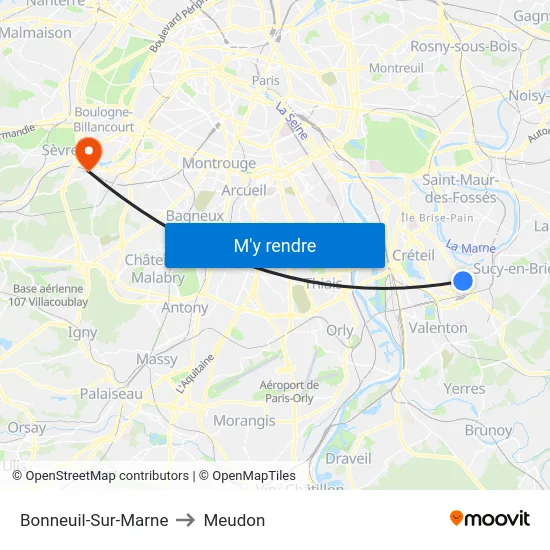 Bonneuil-Sur-Marne to Meudon map
