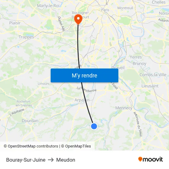 Bouray-Sur-Juine to Meudon map