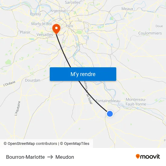 Bourron-Marlotte to Meudon map