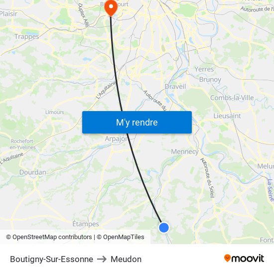 Boutigny-Sur-Essonne to Meudon map