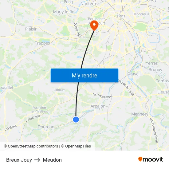 Breux-Jouy to Meudon map
