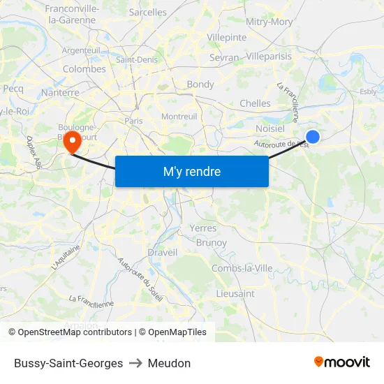 Bussy-Saint-Georges to Meudon map