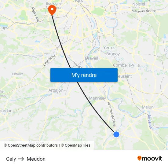 Cely to Meudon map