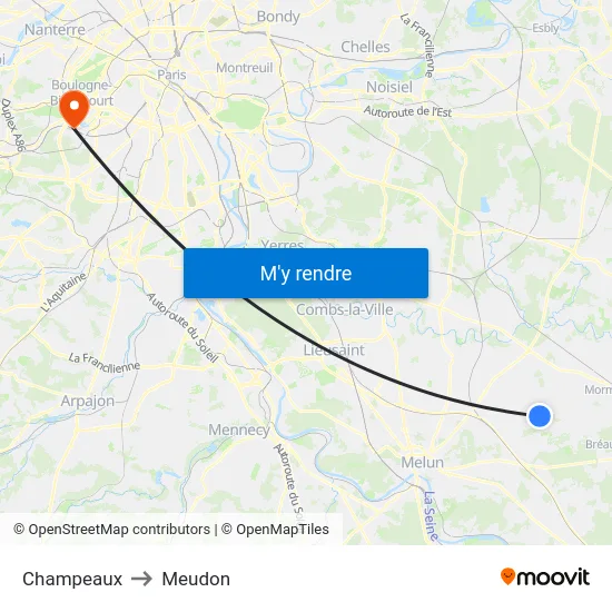Champeaux to Meudon map