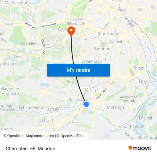 Champlan to Meudon map