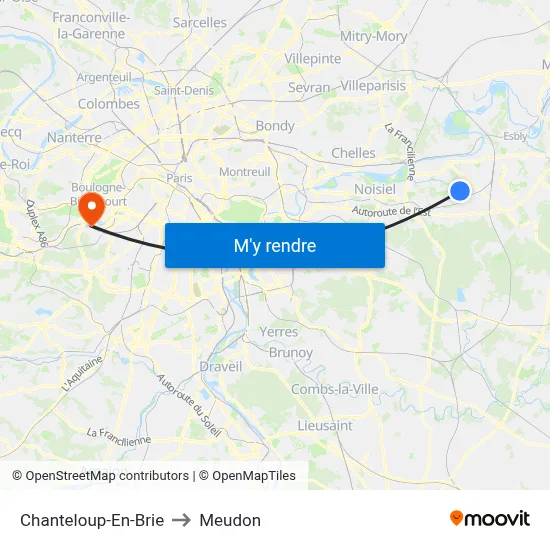 Chanteloup-En-Brie to Meudon map