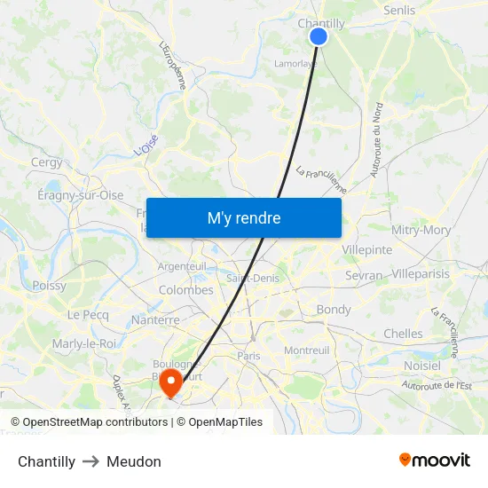 Chantilly to Meudon map