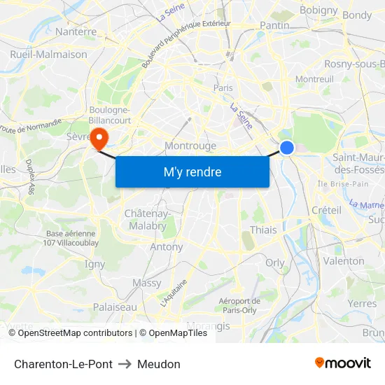 Charenton-Le-Pont to Meudon map